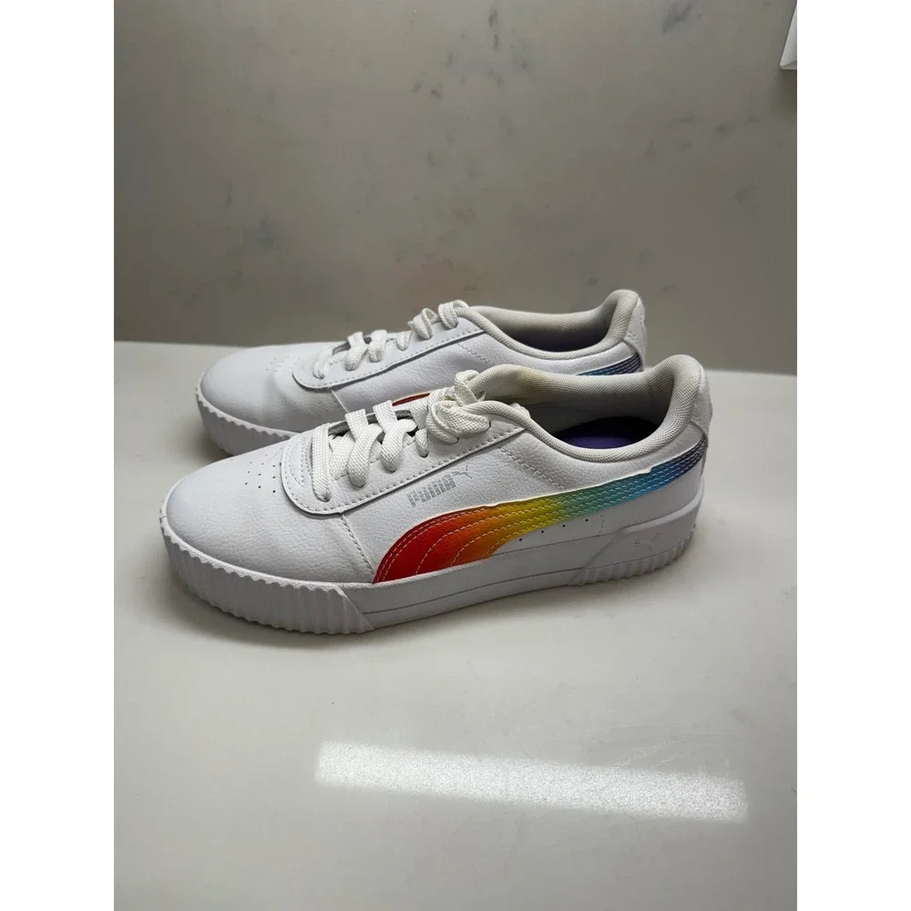 Puma Carina Rainbow White Multi Color Sneakers 383256-01 Womens 7.5
